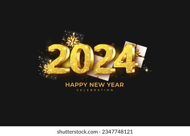 Happy New Year 2024. festive realistic decoration. Celebrate 2024 party