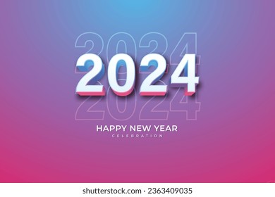 Happy New Year 2024. festive realistic decoration. Celebrate party 2024 on blue background