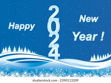 Happy New Year 2024. Festive abstract background with New Year's date 2024 decorated with snowflakes for greeting cards, posters, banners, advertising, packaging, covers. Vector illustration.