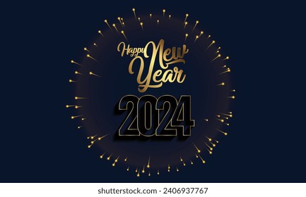 Happy New Year 2024 festive decoration Celebrate party Free Vector.