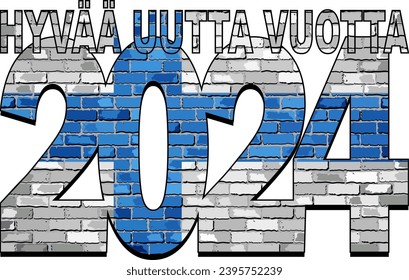Happy New Year 2024 with Finland flag inside - Illustration