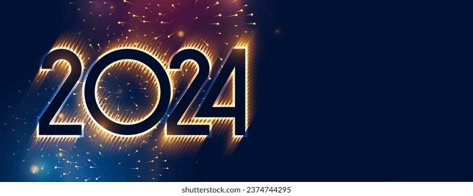 happy new year 2024 firework celebration banner with glowing effect vector