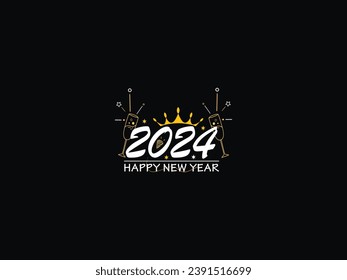 Happy New Year 2024, Happy New Year, 2024 New Year, Firework Holiday 2024, Celebrate Your Happy New Year Holiday, Unique Luxury Signature Letter With Line Art Star Design For 2024
