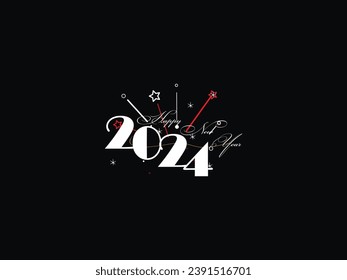 Feliz Año Nuevo 2024, Feliz Año Nuevo, Año Nuevo 2024, Fiesta de fuegos artificiales 2024, Celebra Tu Feliz Año Nuevo, Única Carta De Lujo Con Diseño De Estrella De Arte De Línea Para 2024