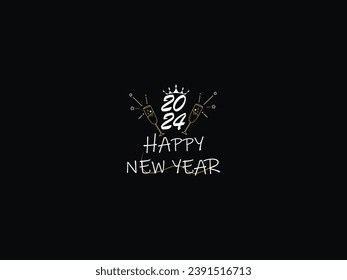 Happy New Year 2024, Happy New Year, 2024 New Year, Firework Holiday 2024, Celebrate Your Happy New Year Holiday, Unique Luxury Signature Letter With Line Art Star Design For 2024