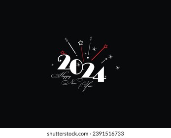 Happy New Year 2024, Happy New Year, 2024 New Year, Firework Holiday 2024, Celebrate Your Happy New Year Holiday, Unique Luxury Signature Letter With Line Art Star Design For 2024