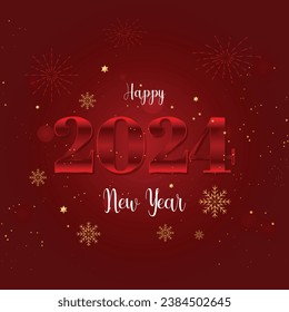 Happy new year 2024 with fireworks and snowflake background