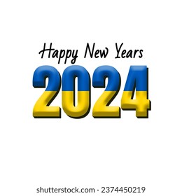happy new year 2024 with flag Ukraine