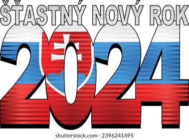 Happy New Year 2024 with Flag of the Slovakia inside - Illustration