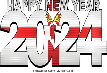 Happy New Year 2024 with Flag of the Northern Ireland inside - Illustration