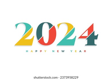 Happy new year 2024 four color typography text logo design