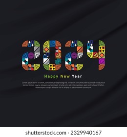 Happy New Year 2024. Geometric number of 2024 colorful background. Template design for poster, calendar, banner, flyer, web. Vector illustration