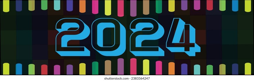 HAPPY NEW YEAR 2024 Geometric Abstract banner background with gradient color.Template Design with liquid shape. Trendy art geometric background with flat, minimalist style Vector.