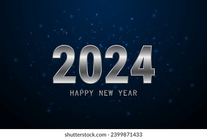 Happy New Year 2024 with glitter effect on dark background. Greeting card design. Vector illustration