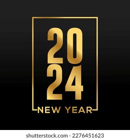 Happy new year 2024 gold text effect banner design template