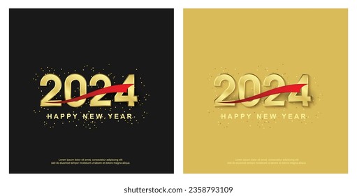 Happy new year 2024. gold number on set square background