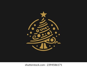 Happy new Year 2024 Gold Greetings Card abstract Christmas tree simple Vector illustration elegant luxurious logo design