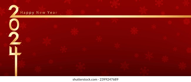 Happy new year 2024 in a gold color, with gold glitter scattered on a red background. Premium vector background new year 2024.