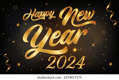 Happy new year 2024 with golden texture numbers with black background.
