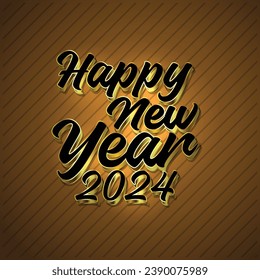 Happy New Year 2024 golden yellow background with strips 