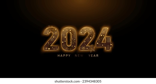 happy new year 2024 with golden 3d typography design template 2024 new year celebration concept for greeting card Badges and post templates