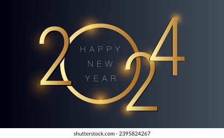 Happy New Year 2024 golden design on dark gradient background