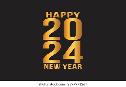 "Happy New Year 2024" golden gradient banner design Vector illustration template for social media and websites isolated on a Black background. EPS Editable File.