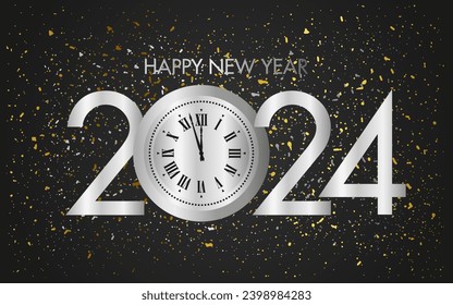 Happy New Year 2024. Golden decorative text. Abstract background design.