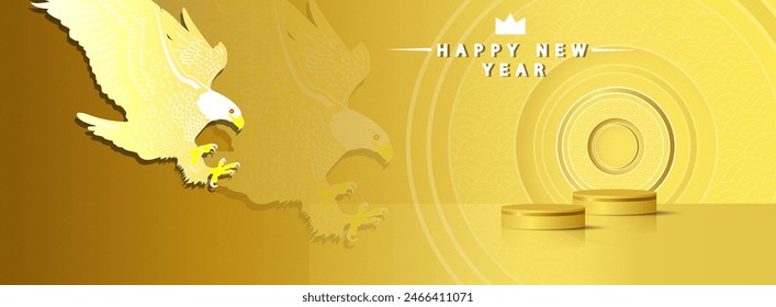 Happy New Year 2024 The golden bald eagle, king of the sky, is the national animal of the United States. Product promotion. EPS10  illustration.