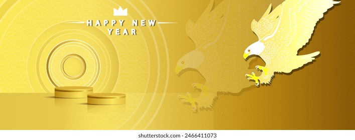 Happy New Year 2024 The golden bald eagle, king of the sky, is the national animal of the United States. Product promotion. EPS10  illustration.