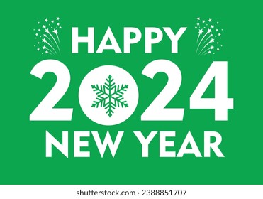 Happy new year 2024 green design white typography gift icon. Premium vector design for poster, banner, greeting and new year 2024 celebration. star effect Design to celebrate new year 2024. EPS File.