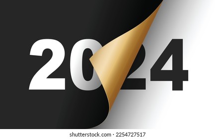 Plantilla de diseño de tarjetas de felicitación de Feliz Año Nuevo 2024. Finales de 2023 y comienzos de 2024. El concepto del comienzo del Año Nuevo. La página del calendario se da vuelta y comienza el año nuevo.