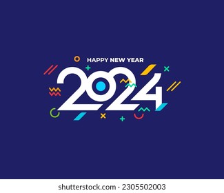 Happy New Year 2024 Greeting background banner logo illustration. Modern Colorful 2024 new year vector