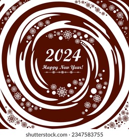 Happy new year 2024 greeting card. Celebration Chocolate background with Christmas snowflakes and place for your text.  Illustration