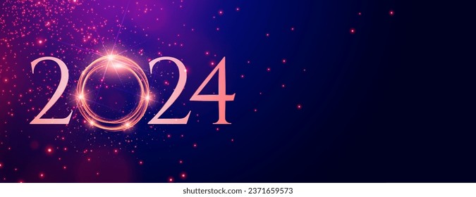 happy new year 2024 greeting banner with glossy effect vector