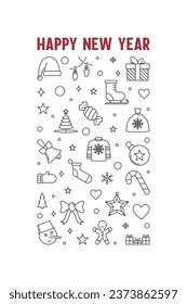 Happy New Year 2024 Greeting Card in outline style - vector Holidays vertical illustration