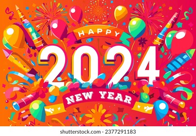 Happy new year 2024 greeting card, banner, poster, flyer. Vector illustration