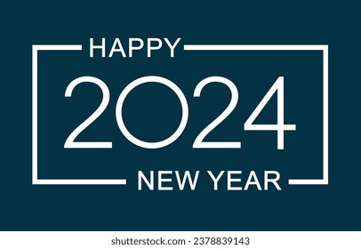 Happy New Year 2024 greeting card design. Isolated vector illustration on blue background.