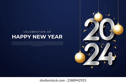 Happy new year 2024 greeting card and poster design template decoration background