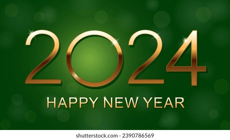 Happy new year 2024 greeting card design. Vector illustration on green background.