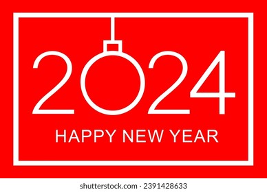 Happy new year 2024 greeting card design. Isolated vector illustration on red background.