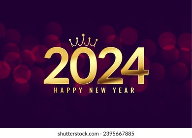 happy new year 2024 greeting background with golden crown design vector