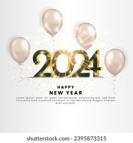 Happy new year 2024 greeting template with 3D numbers and realistic decoration