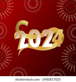 Happy New Year 2024 greeting concept hand drawn illustration creative design, card vector