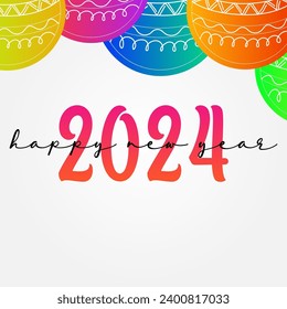 Happy New Year 2024 greeting concept hand drawn illustration creative design, card vector