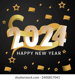Happy New Year 2024 greeting concept hand drawn illustration creative design, card vector