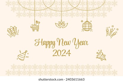 Happy new year 2024 greeting card background with set icons element. Premium vector design concept for poster, banner, greeting and new year 2024 celebration.