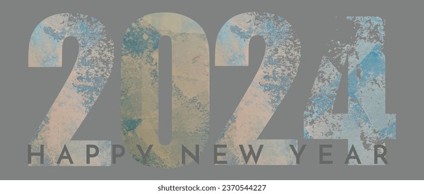 Happy New Year 2024 Grunge colorful Urban Vector Texture Template. Dark Messy Dust Overlay Distress Background. Easy To Create Abstract Dotted, Scratchedg