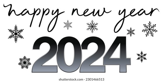 Happy new year 2024. Hand writing calligraphic lettering on a white background.
New Year Greetings with snowflakes as vector Ornament.
