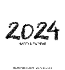 Happy New Year 2024. Hand drawn brush lettering on white background. Grunge style.